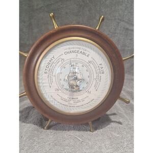 Vintage Ship Wheel Barometer F.C. Houser Beacon Gas Sacramento CA Works Nautical